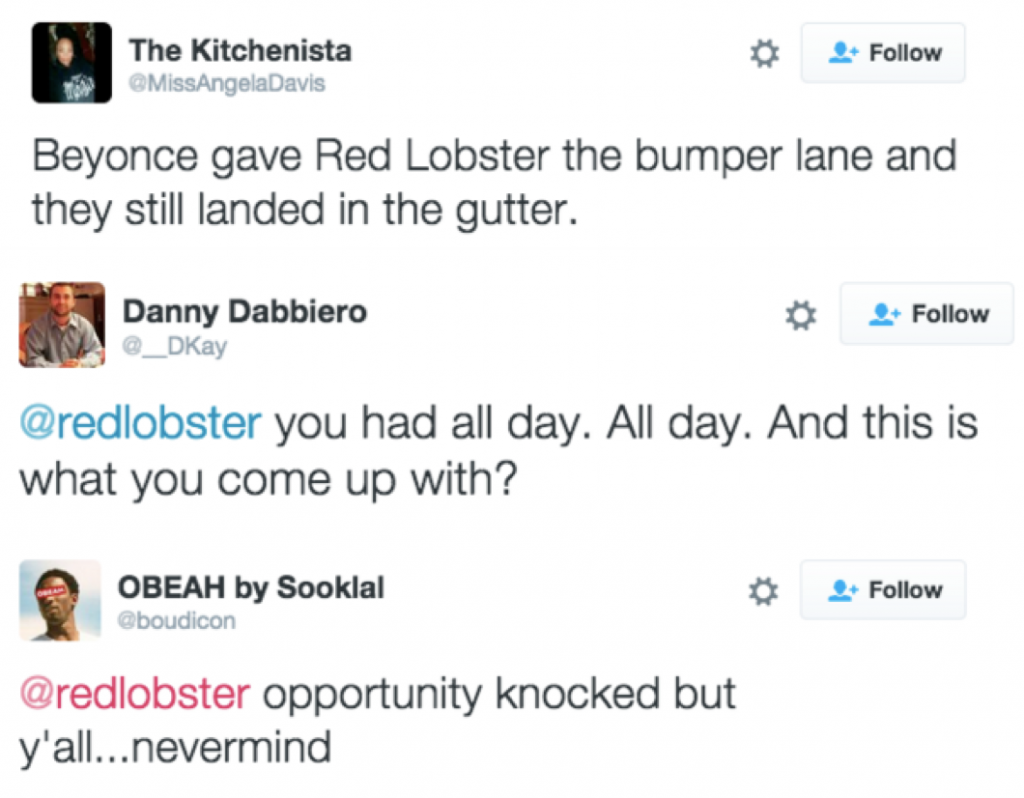 beyonce red lobster marketing fail